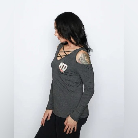 NWOT Harley-Davidson® Ridin' Easy Rhinestone Embellished Gray Long Sleeve Medium - Picture 3 of 7